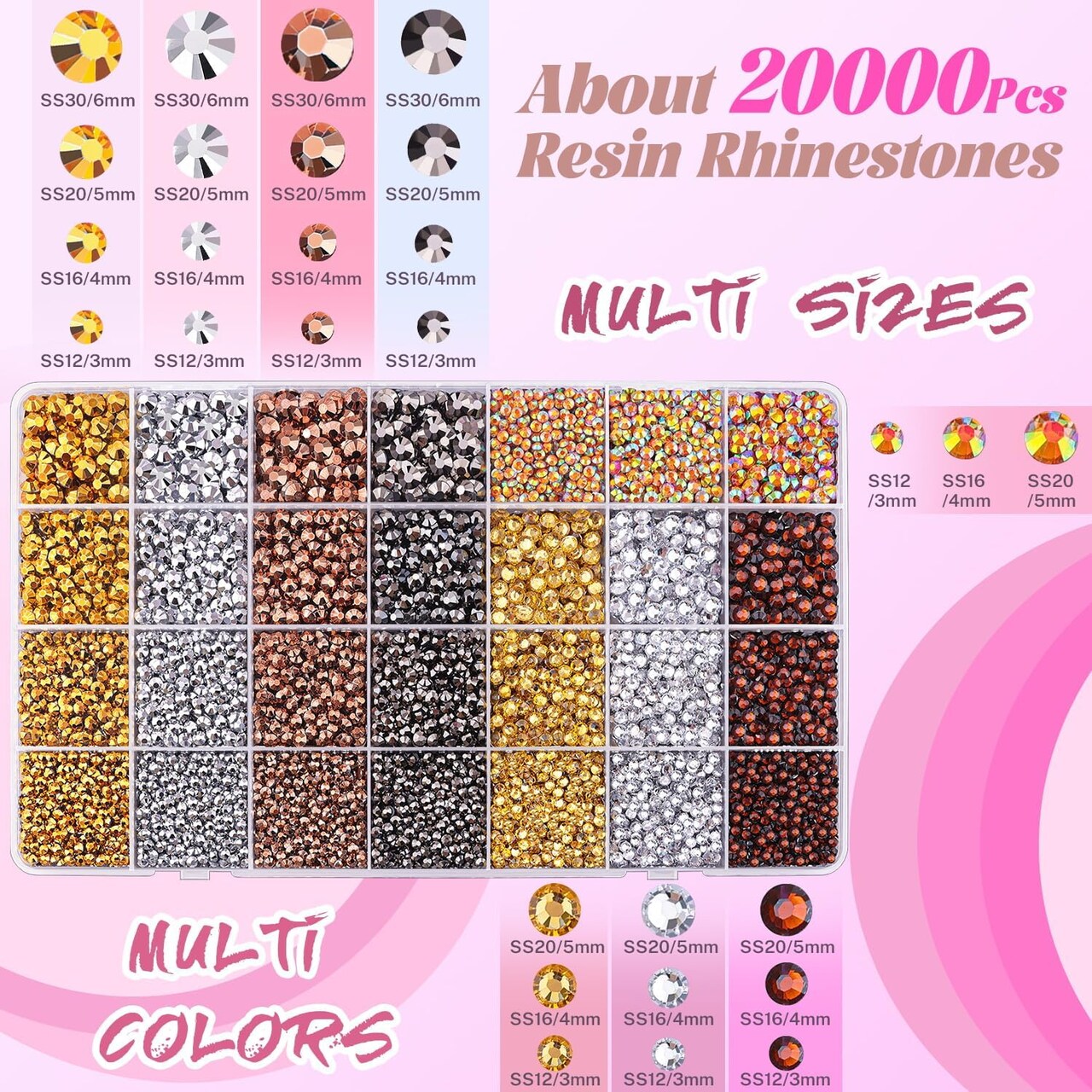 20,000 PCS Blue Resin Rhinestones for DIY Crafting – Bedazzler Kit with B7000 Jewelry Glue, Flatback Gems for Clothing, Shoes, Tumblers, Fabric, Nail Art, Assorted Sizes 3/4/5/6mm